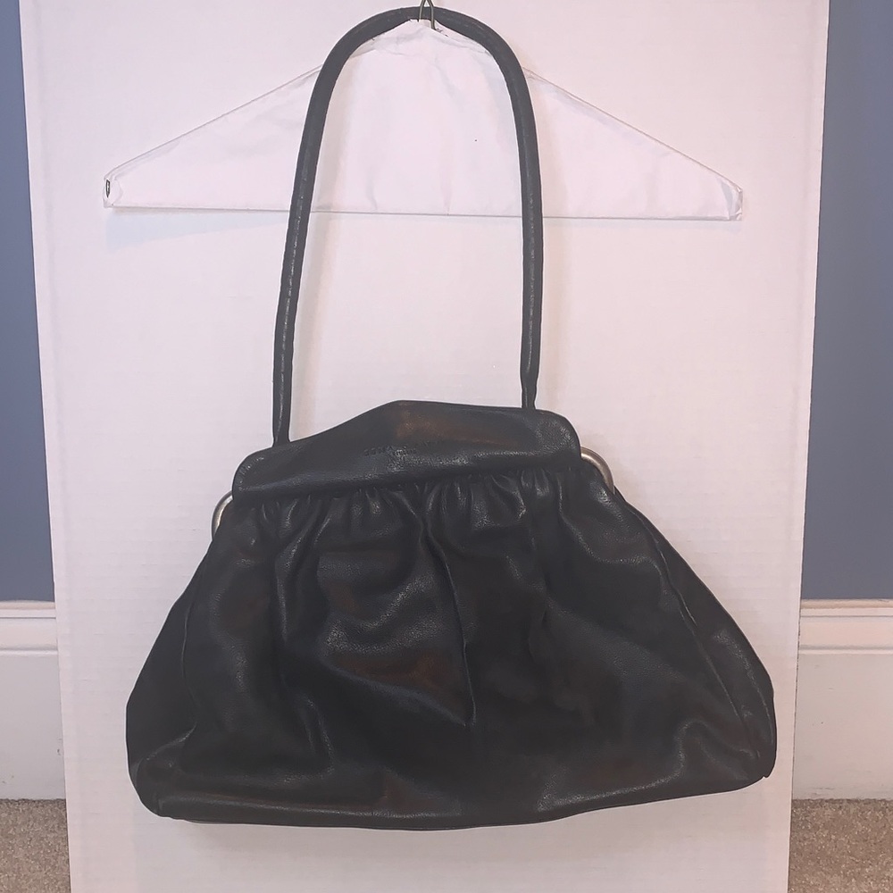 Authentic Renato Angi Elegant Black Leather Shoulder Bag